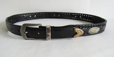 Vintage Fossil Leather Braided Concho Embellishment Belt - Size 34 - VGUC