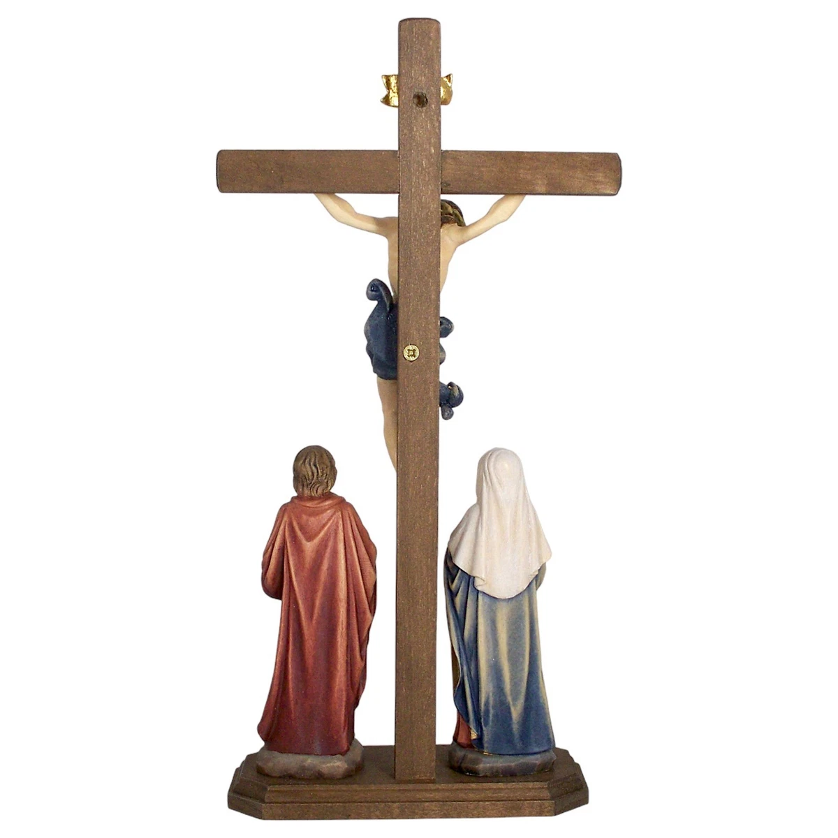 HOLZ KREUZIGUNGSGRUPPE – Stehbalken 24 cm – Maria & Johannes fixiert – coloriert