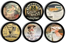 6pc Set Vintage Soap Ad Cabinet Knobs Drawer Pulls – Retro Laundry Room Hardware