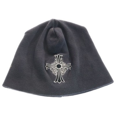 CHROME HEARTS OLD BEANIE CH CROSS EMBROIDERED KNIT HAT NAVY Used