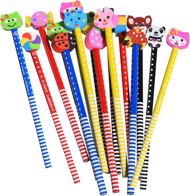 28PCS Fun Cute Pencils with Assorted Fruit Animal Erasers Toppers | Colorful Str