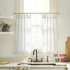 Short Curtains for Windows,Semi Sheer Linen 24"W x 24"L Pack of 2 White