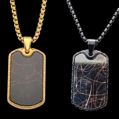 Atemberaubender gold- oder schwarz-rhodinierter Hologramm-Linien Erkennungsmarke Anhänger & Kette