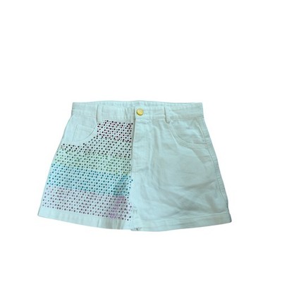 Lola + The Boys White Denim Shorts Rainbow Rhinestones Unicorn Patches Size 10