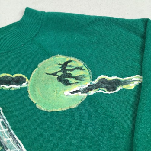 Vintage Halloween Sweatshirt Sz Large Green Crewneck Pumpkin Ghost Handmade 90s - Picture 11 of 14