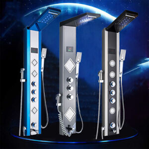 Duschpaneel Säule LED Edelstahl Set Regendusche Wasserfall Massage Duscharmatur
