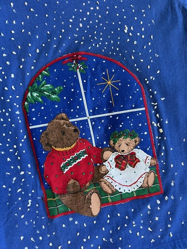 Vtg 90s Christmas Teddy Bear T Shirt Kids Youth Sz L Single Single Stitch - Picture 2 of 13