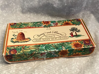 Avon Honey and Almond soaps. New in box.  Box has damage.  7 inch box