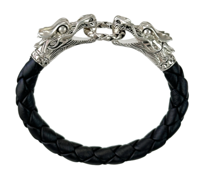 廃盤、激レア NAGUAL leather bracelet 925 90s JOHN HARDY Sterling Silver Dragon Naga Woven Leather Bracelet