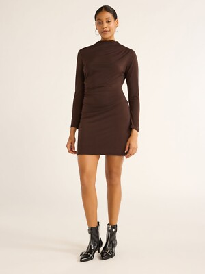 ruched knit mini dress Scoop Womens Ruched Knit Mini Dress, Size L Brown --X2--