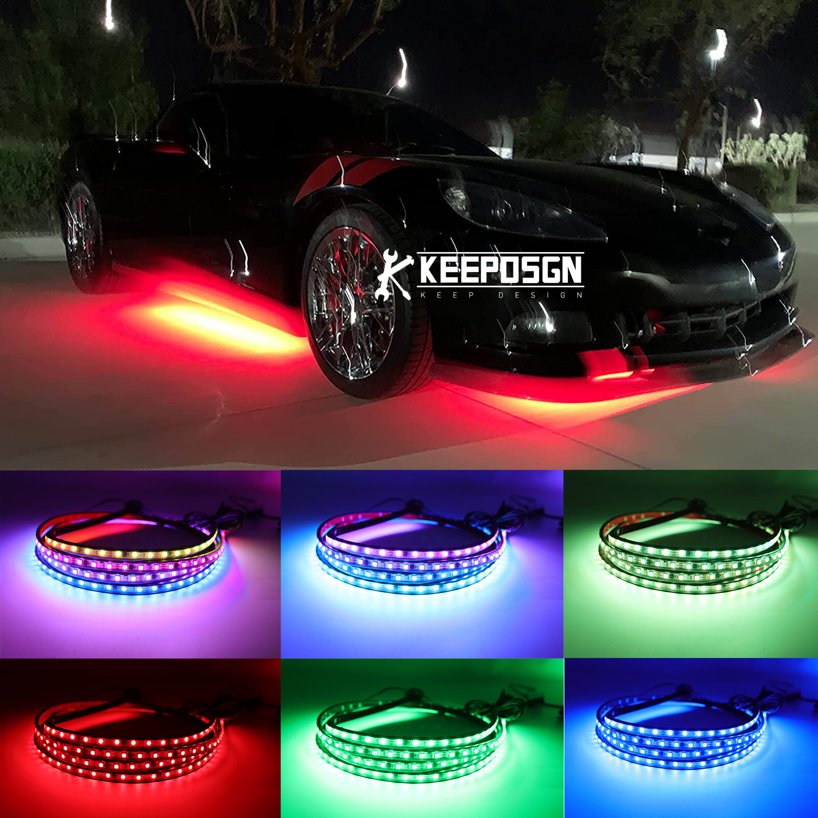 For Chevy Corvette C8 C7 C6 6PCS Car RGB Neon Underglow LED Lights Kit