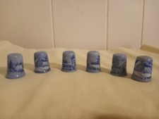 Lot of 6 Vintage Currier & Ives Thimbles Porcelain Collectible Winter Collection