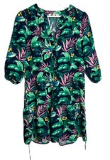 Loft Petites Womans Size Small Tropical Floral Linen Button Up Flutter Dress