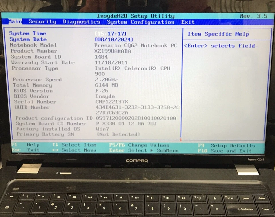 Compaq Presario CQ62 15.6"Celeron 900 6GB Ram 320GB HDD No OS Boot To BIOS H2192 - Image 2 of 4