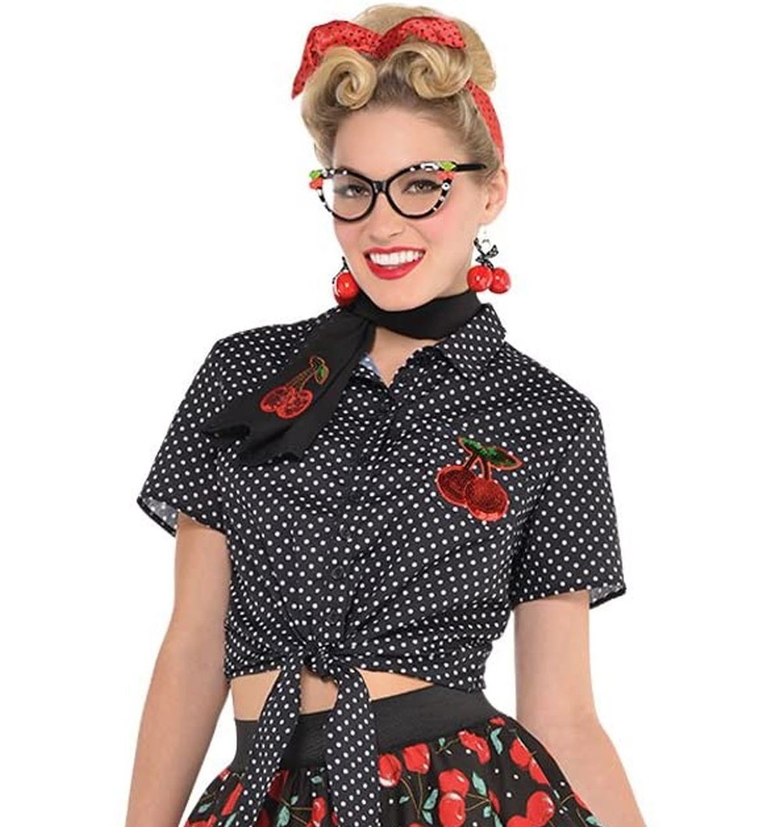 LADIES 1950'S ROCK N ROLL FANCY DRESS COSTUME RETRO STYLE BLOUSE