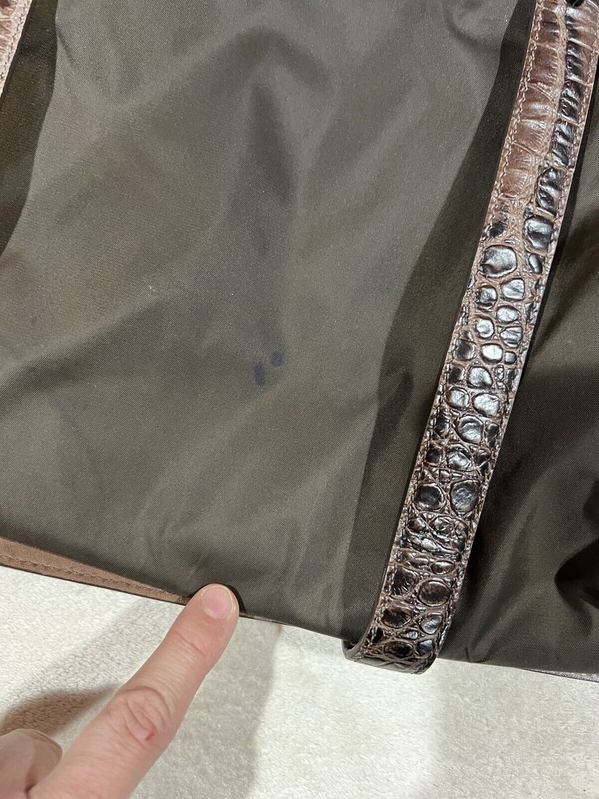 tumi travel brown nylon leather embossed handbag - image 7