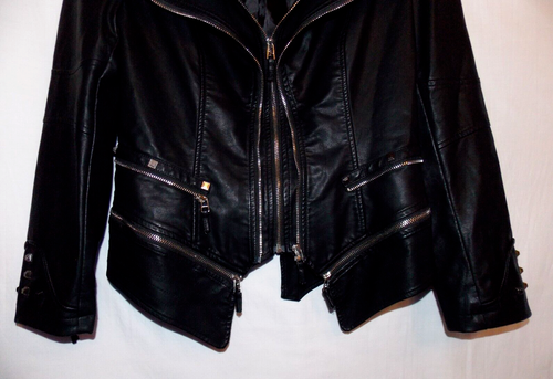 Moto Jacket Black Faux Leather Studded Ladies Size Medium - Bild 7 von 11