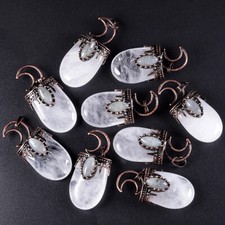 Bronze 6pcs Natural White Crystal Moon Pendant Bead Energy Reiki Healing Amulet