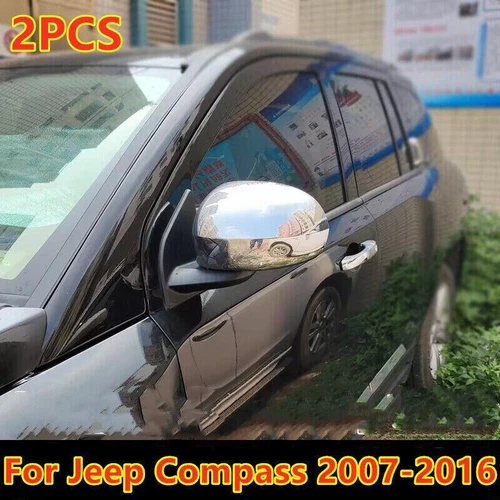 2X Chrome Rearview Side Mirror Cover Cap For Jeep Compass 2007-2014 2015 2016
