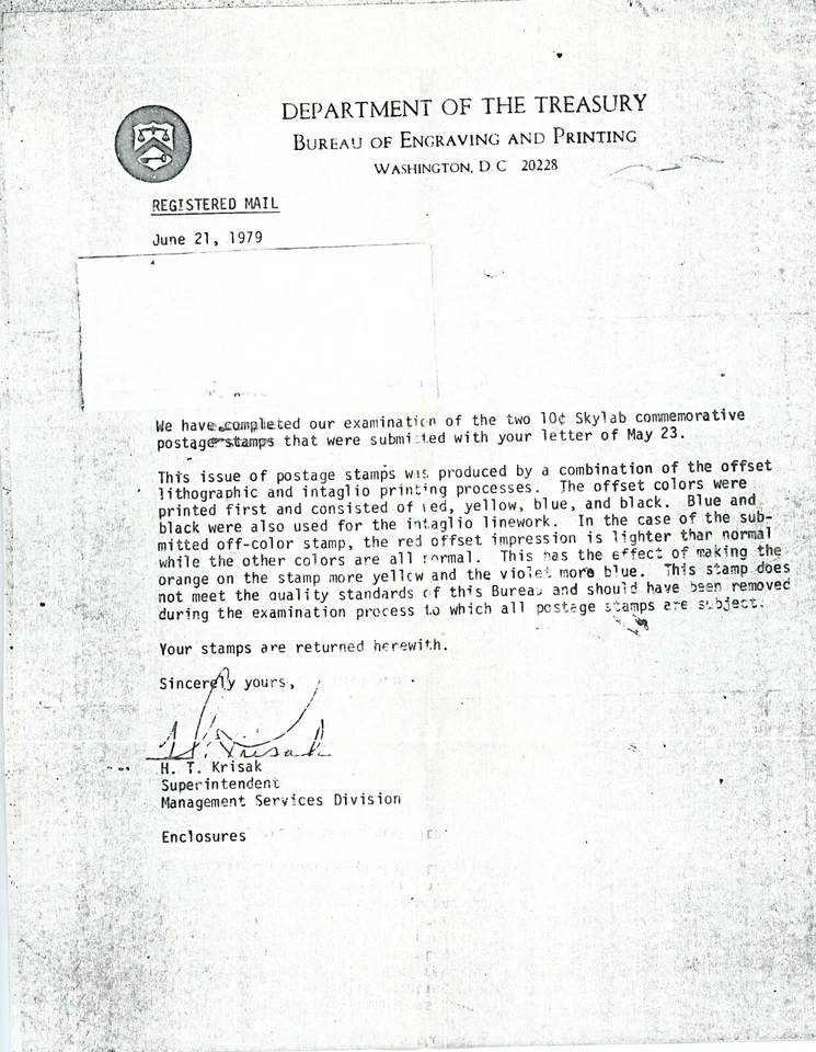 EFO 1529 MOST OF RED COLOR MISSING MNH -- WITH COPY OF TREASURY LETTER A - Image 2 of 2