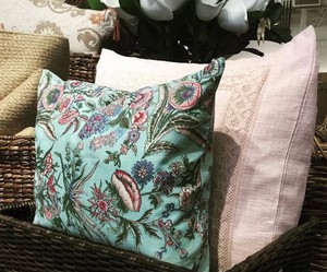 Pottery Barn Constance Pillow Cover Blue 18 Sq Floral Bird Accent