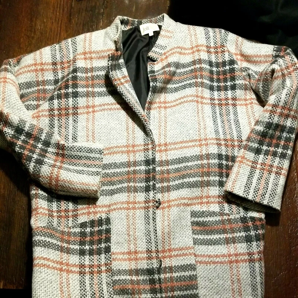 JOLT Plaid Wool Blend Jacket Blazer Gray & Orange Fall Winter Women's M - Изображение 3 из 4