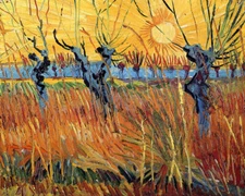 POLLARD WILLOWS WITH SETTING SUN IMPRESSIONISM PAINTING BY VAN GOGH REPRO 