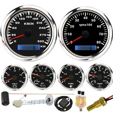 6 Gauge Set 85mm GPS Speedometer 0-300KM/H Tachometer Fuel Level Gauge For Boat 