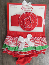 Baby Girl New Nursery Rhyme 0-6 Month Christmas 2pc Diaper Cover Headband
