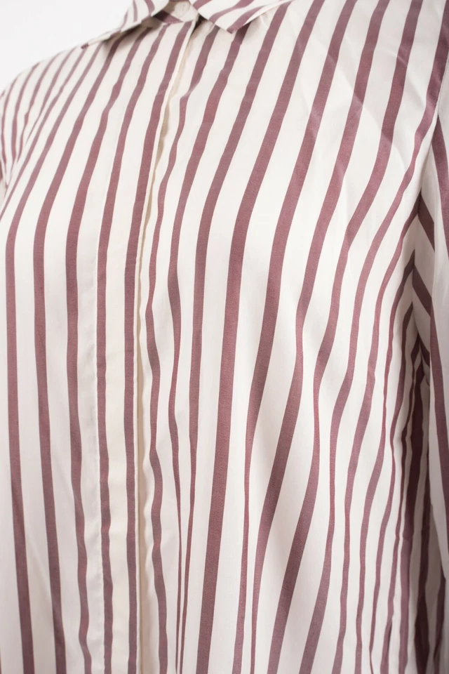 Lafayette 148 New York Womens Striped Blouse Shirt Tunic Sz S Silk Plum White - Image 3 of 4