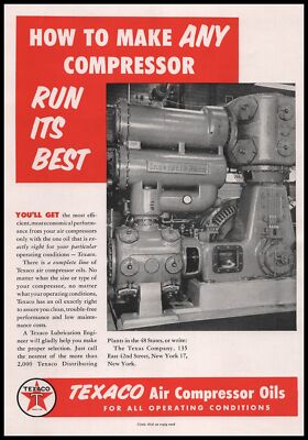 1954 Texaco Air Compressor Oils ''Make Any Compressor Run Its Best'' Print Ad