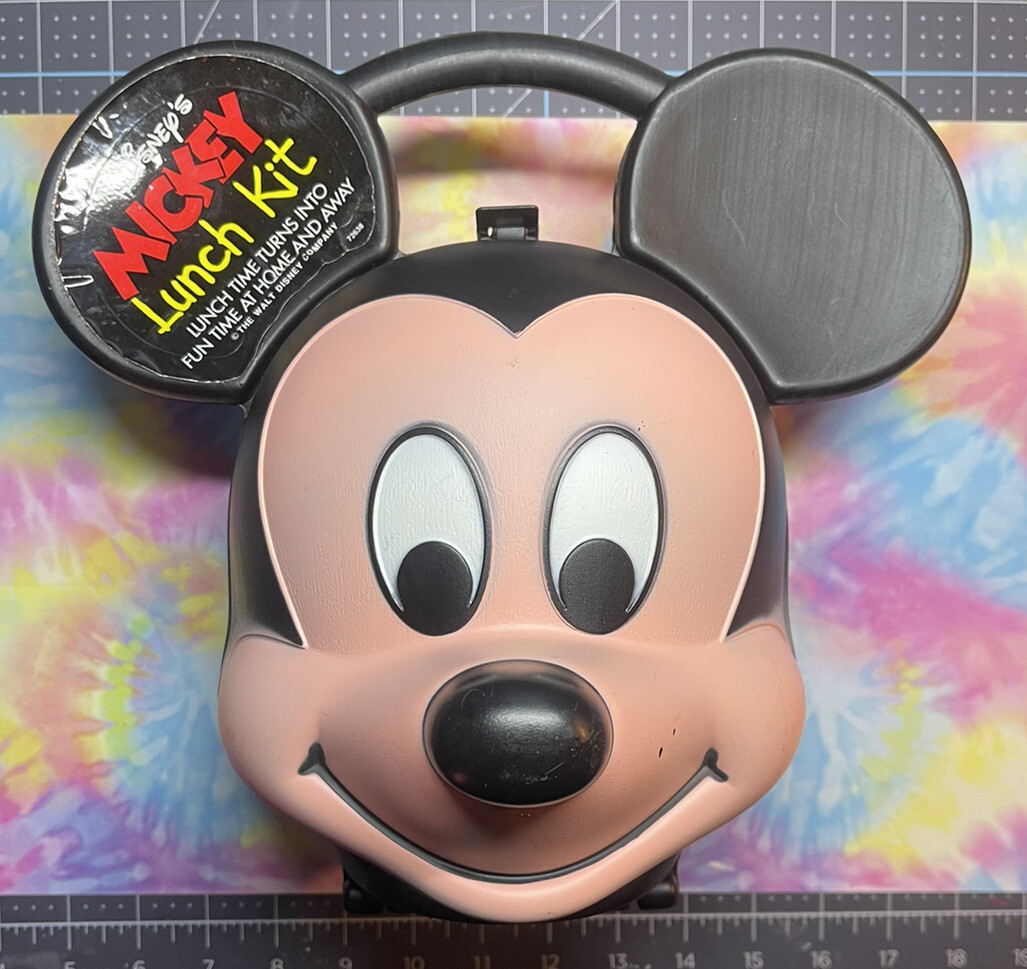 Rare Vintage Disney Mickey Mouse Head Lunch Box Kit W