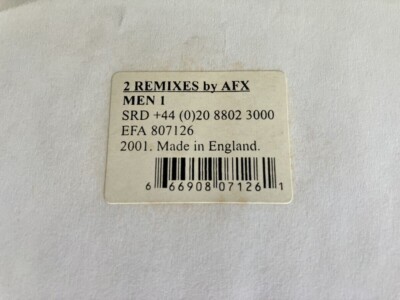 Aphex Twin, AFX / 2 Remixes By AFX 2001 UK Men Records MEN 1 808