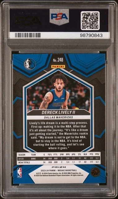 2023 Mosiac #248 Dereck Lively II Silver Fast Break RC PSA 9 Mavericks Rookie - Image 2 of 2