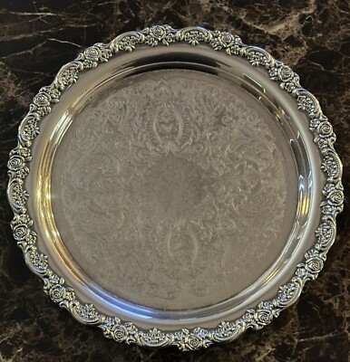 Great Cond! Vintage ONEIDA 12” Silver Plated Rose edges Round