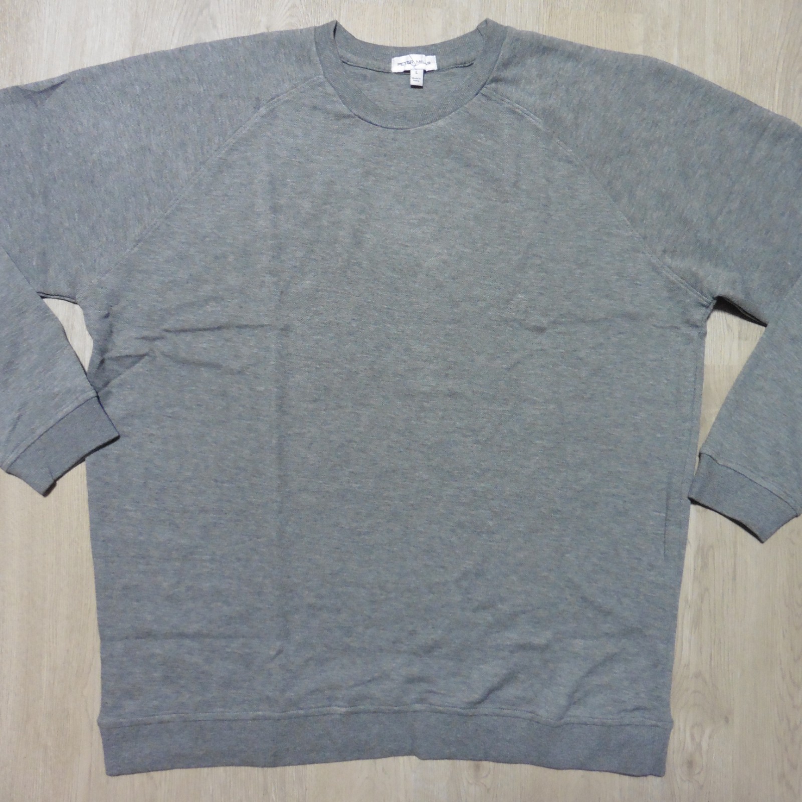 PETER MILLAR Mens L LARGE KNIT CREW NECK SWEATER OSLO GREY PULLOVER GOLF