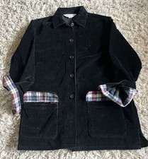 Vintage Women  s Lands End Black Corduroy Blazer Jacket With Flannel Accents