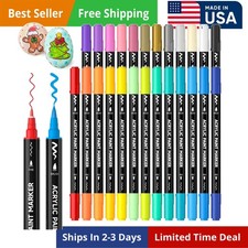 25 Colors Dual Tip Acrylic Paint Markers, Brush Tip and Fine Tip Acrylic Pain...