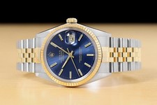 ROLEX MENS DATEJUST 16233 BLUE DIAL 18K YELLOW GOLD STEEL JUBILEE BAND WATCH 3