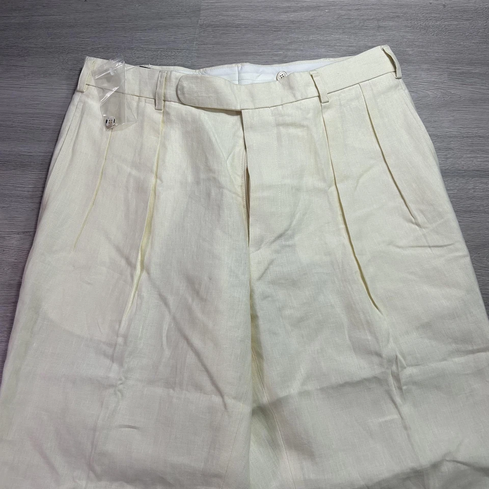 NUEVO Pantalones de vestir plisados de lino marfil 34 The J. Peterman Company para hombre Foto 3 de 4