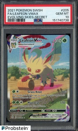 2021 Pokemon SWSH Evolving Skies Secret #205 FA Leafeon VMAX PSA 10 GEM MINT