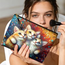 Waterproof Makeup Bag Black Cats 10x8 Travel Cosmetic Pouch Zipper Cute WomenXL