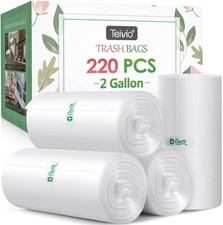 2 Gallon 220 Counts Strong Trash Bags Garbage Bags by Teivio, Bathroom Trash Can