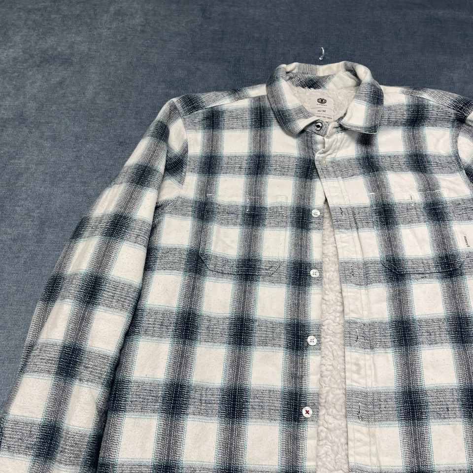 Element Flannel Shirt Jacket Mens Medium White Gray Plaid Sherpa Lined Shacket - Image 4 of 4