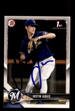 Signed Baseball Card Auto Justin Jarvis 2018 Bowman Draft #BD-104 Brewers