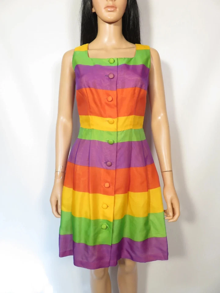Vestido Arco Iris Liz Claiborne Vintage Años 90 Seda Talla XXS Foto 2 de 4