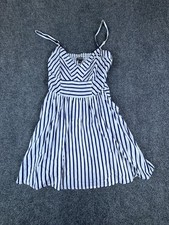 Express Sundress Womens S White Blue Striped Rayon Spaghetti Strap Smocked Back