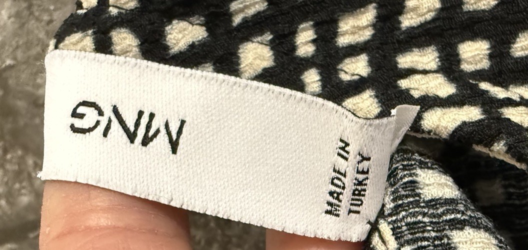 Mango Womens Sienna Long Puff Sleeved Textured Dress Monochrome Black Ecru XS thumbnail 8