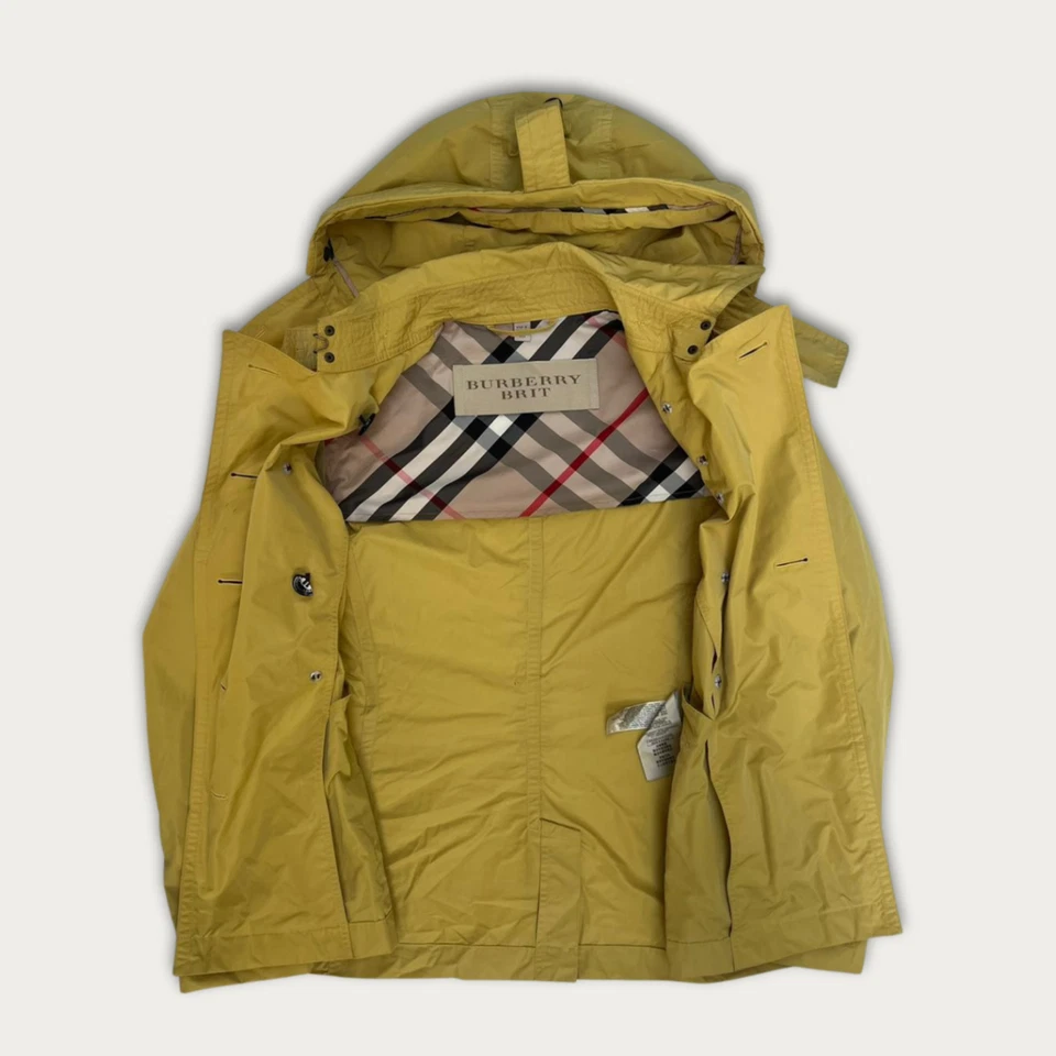 Chaqueta de lluvia Burberry Brit mostaza con capucha a cuadros Nova Trench para mujer IT 42 M Foto 3 de 4