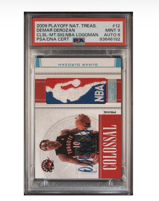 2009 DeMar DeRozan National Treasures Rookie NBA LOGOMAN PATCH AUTO 2/5 PSA 9
